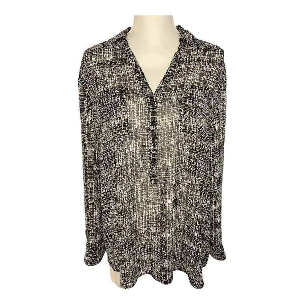 New York & Company Women’s XL Semi-Sheer Abstract Print Blouse